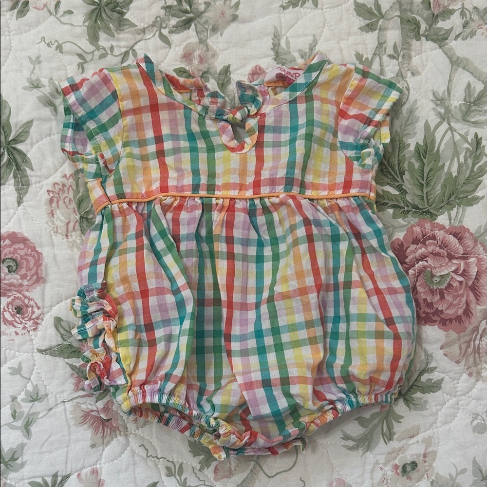 Ruffle Butts Multicolor Plaid Baby Romper